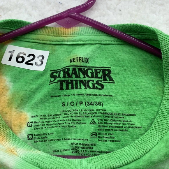 Stranger Things Graphic T-Shirt Adult Small Tiger Pride '86 Green Orange Tie-Dye - Picture 7 of 7